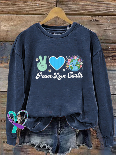 Peace Love Earth Printed Casual Sweatshirt NavyBlue / S