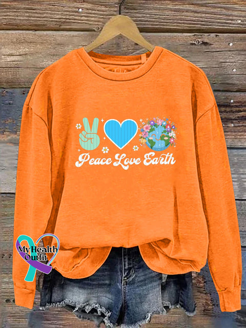 Peace Love Earth Printed Casual Sweatshirt Orange / S