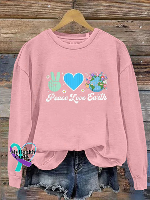 Peace Love Earth Printed Casual Sweatshirt Pink / S