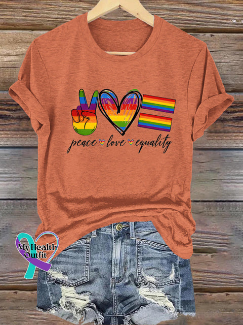 Peace Love Equality Rainbow Casual Round Neck Short Sleeve T-Shirt Orange / S