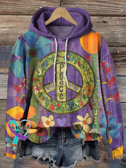 Peace Love Flower Art Casual Hoodie Sweatshirt Multicolor / S