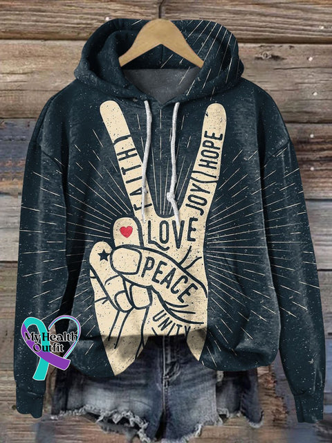 Peace Love Hand Gesture Art Casual Hoodie Sweatshirt Multicolor / S