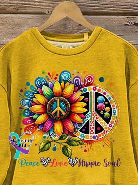 ’Peace Love Hippie Soul’ Life Inspired Graphic Printed Casual Sweatshirt