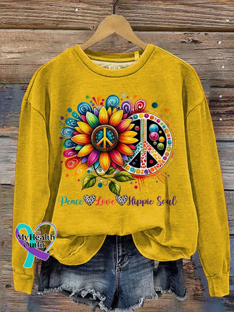 ’Peace Love Hippie Soul’ Life Inspired Graphic Printed Casual Sweatshirt Multicolor / S