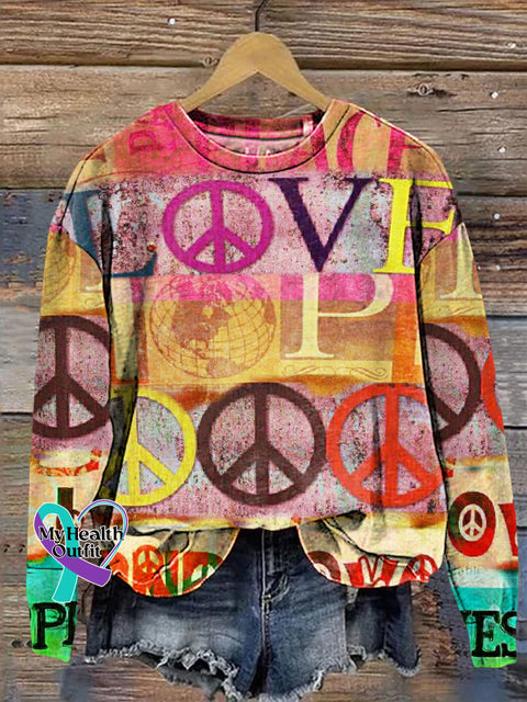 Peace Love Hope Happiness Print Casual Sweatshirt Multicolor / S