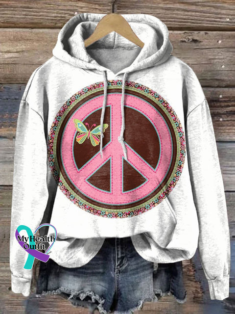 Peace Love Logo Art Casual Hoodie Sweatshirt Multicolor / S