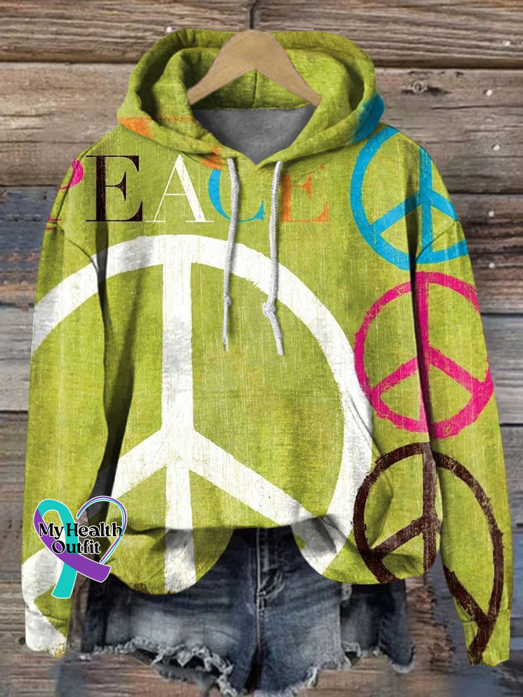 Peace Love Logo Art Casual Hoodie Sweatshirt Multicolor / S