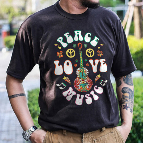 Peace Love Music Printed Men’s T-Shirt Black / S