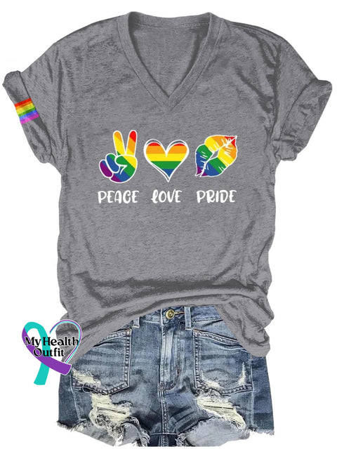 Peace Love Pride Lgbt Art Print Casual T-Shirt Grey / S