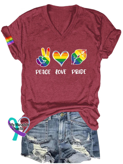 Peace Love Pride Lgbt Art Print Casual T-Shirt Maroon / S