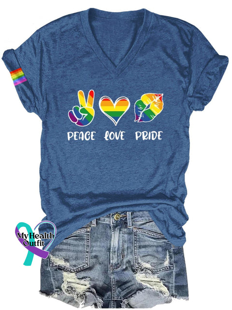 Peace Love Pride Lgbt Art Print Casual T-Shirt Navy Blue / S