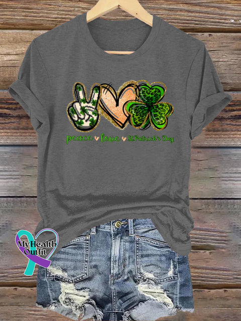 Peace&Love&St. Patrick’s Day Round Neck Casual Short Sleeve Grey / S