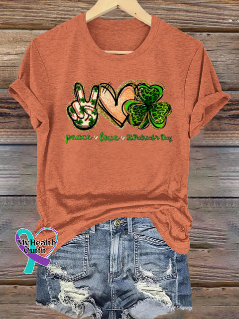 Peace&Love&St. Patrick’s Day Round Neck Casual Short Sleeve Orange / S