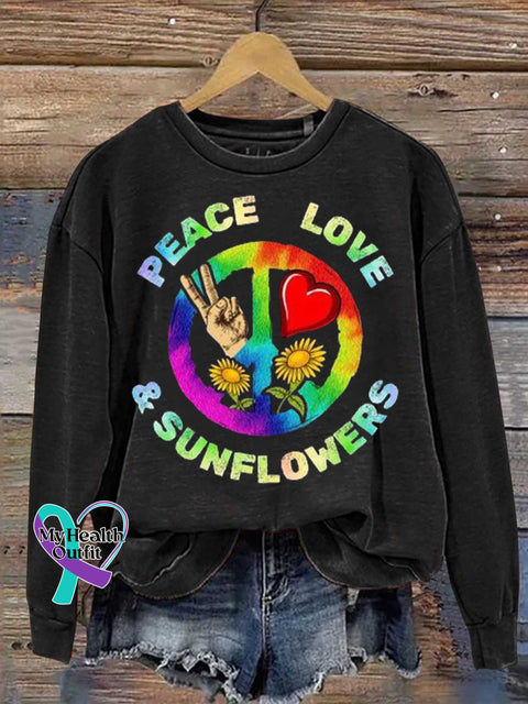 PEACE LOVE SUNFLOWERS Casual Sweatshirt Black / S