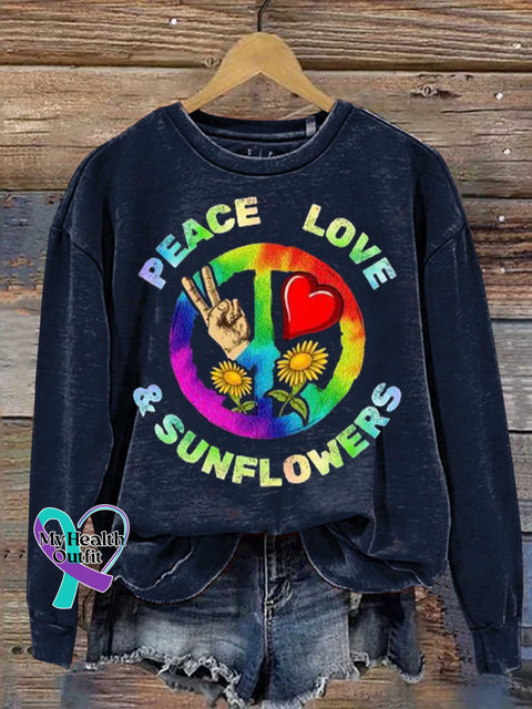 PEACE LOVE SUNFLOWERS Casual Sweatshirt Blue / S
