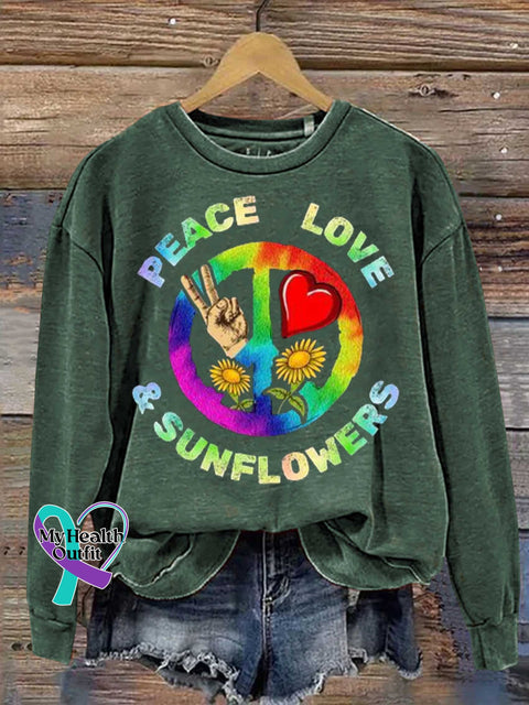 PEACE LOVE SUNFLOWERS Casual Sweatshirt Green / S