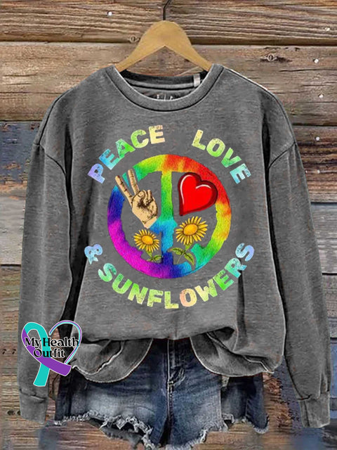 PEACE LOVE SUNFLOWERS Casual Sweatshirt Grey / S