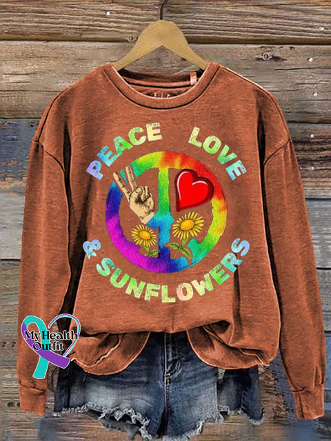PEACE LOVE SUNFLOWERS Casual Sweatshirt Orange / S
