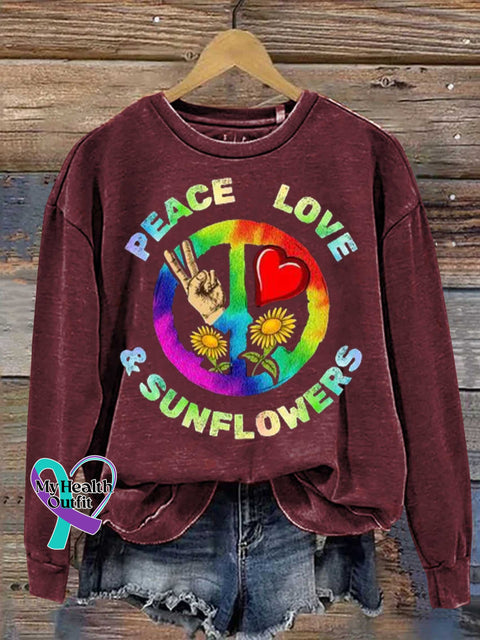 PEACE LOVE SUNFLOWERS Casual Sweatshirt Red / S