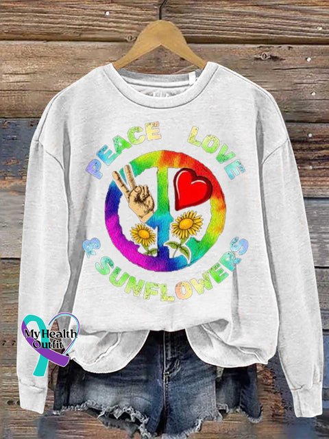 PEACE LOVE SUNFLOWERS Casual Sweatshirt White / S