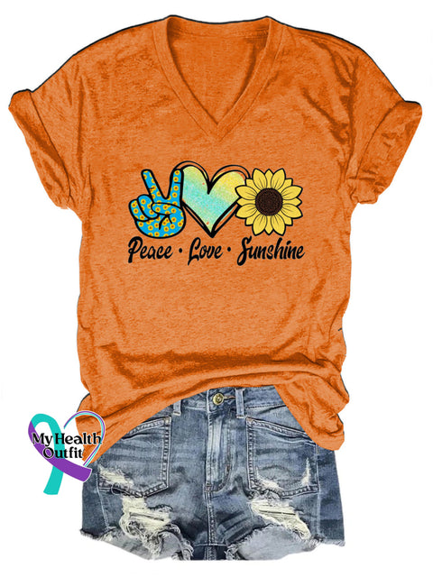 Peace Love Sunshine Printed Casual V-Neck Short Sleeve T-Shirt Orange / S