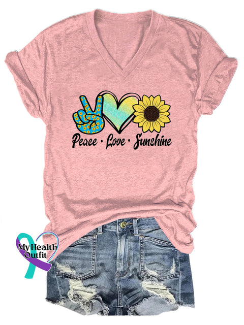 Peace Love Sunshine Printed Casual V-Neck Short Sleeve T-Shirt Pink / S