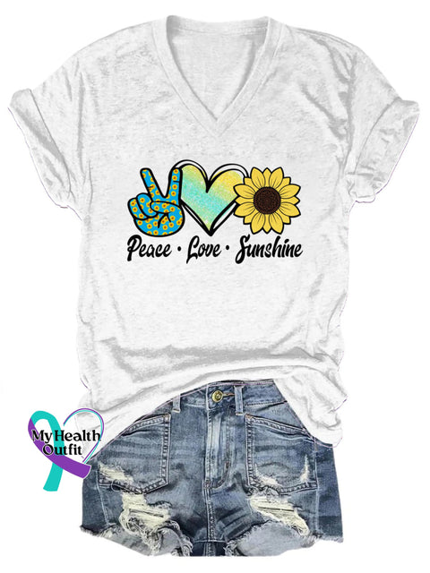 Peace Love Sunshine Printed Casual V-Neck Short Sleeve T-Shirt White / S