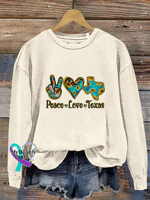 Peace Love Texas Crew Neck Long Sleeve Casual Sweatshirt Beige / S