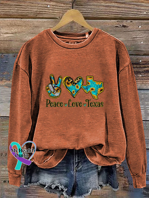 Peace Love Texas Crew Neck Long Sleeve Casual Sweatshirt Orange / S