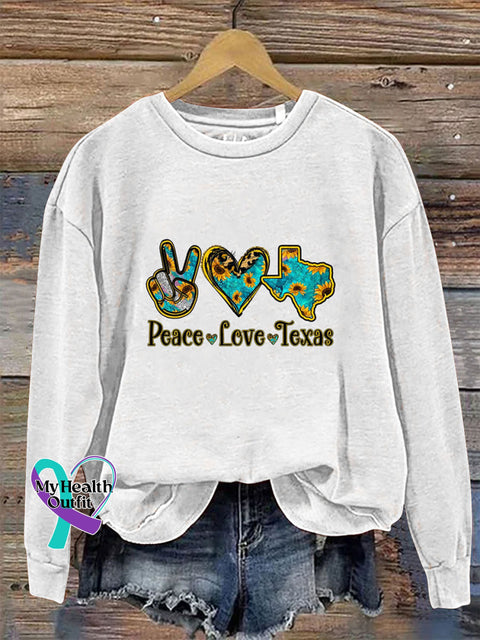 Peace Love Texas Crew Neck Long Sleeve Casual Sweatshirt White / S