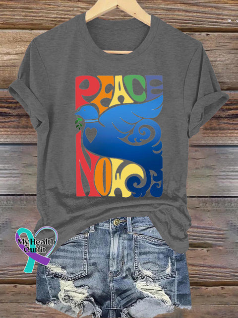 Peace Now Peace Dove Printed Casual Round Neck Short Sleeve T-Shirt Grey / S