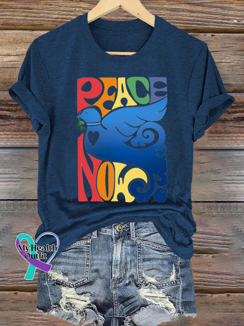 Peace Now Peace Dove Printed Casual Round Neck Short Sleeve T-Shirt NavyBlue / S