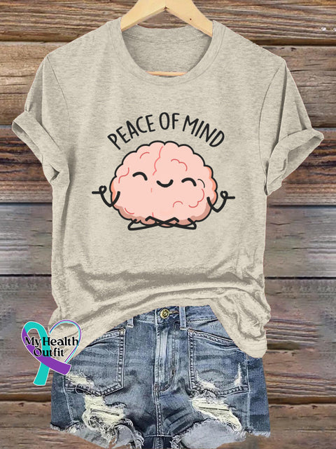 Peace Of Mind Printed Casual Crew Neck Short Sleeve T-Shirt Beige / S