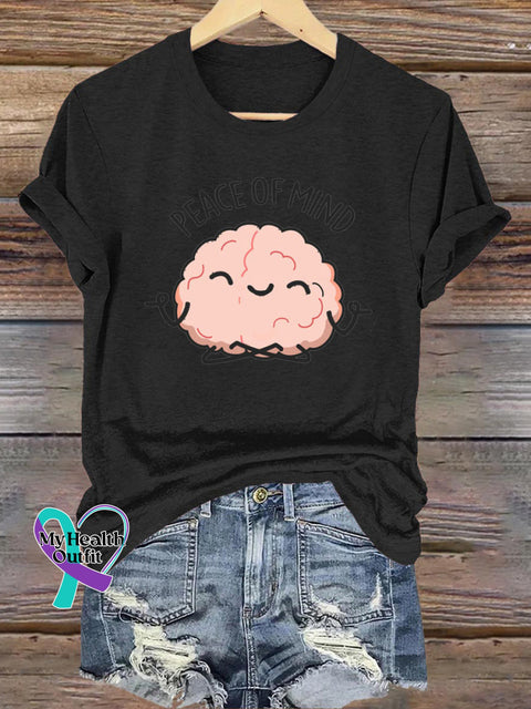 Peace Of Mind Printed Casual Crew Neck Short Sleeve T-Shirt Black / S