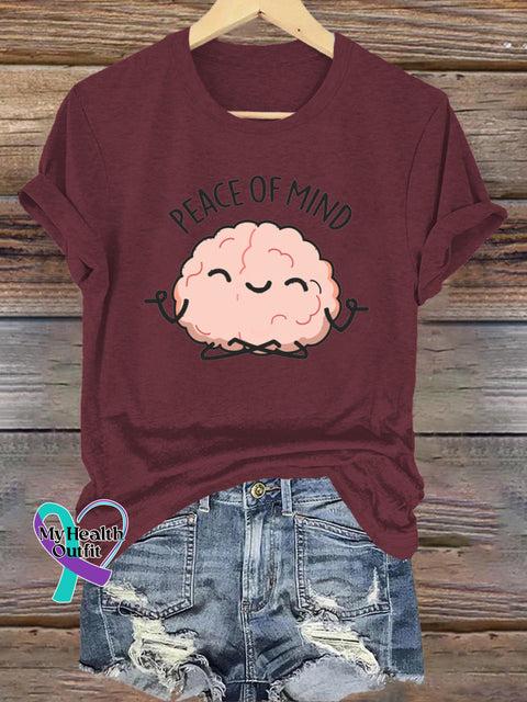 Peace Of Mind Printed Casual Crew Neck Short Sleeve T-Shirt Brown / S