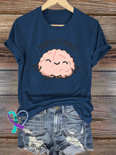 Peace Of Mind Printed Casual Crew Neck Short Sleeve T-Shirt NavyBlue / S