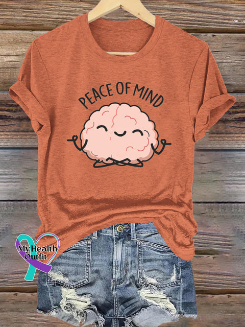 Peace Of Mind Printed Casual Crew Neck Short Sleeve T-Shirt Orange / S