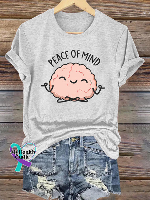 Peace Of Mind Printed Casual Crew Neck Short Sleeve T-Shirt White / S