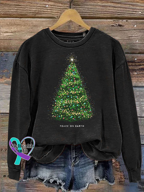 Peace On Earth Christmas Tree Art Print Casual Sweatshirt Multicolor / S