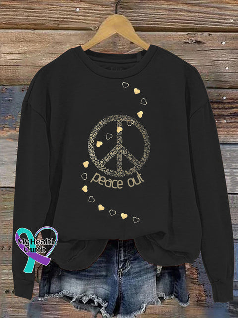 Peace Out Long Sleeve Crew Neck Casual Sweatshirt Black / S