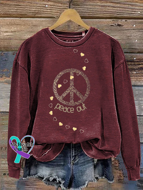 Peace Out Long Sleeve Crew Neck Casual Sweatshirt Claret / S