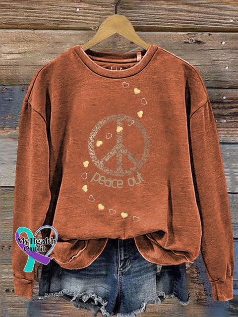 Peace Out Long Sleeve Crew Neck Casual Sweatshirt Orange / S