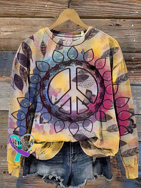 Peace Printed Casual Crew Neck Sweatshirt Multicolor / S