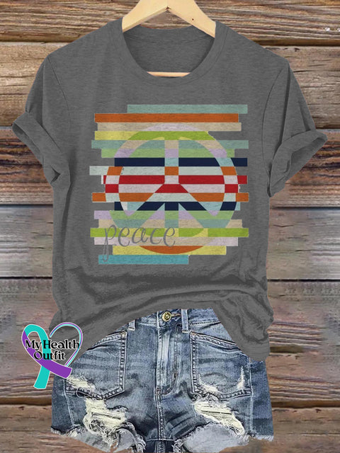 Peace Printed Casual Round Neck Short Sleeve T-Shirt Grey / S
