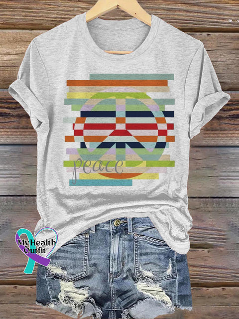 Peace Printed Casual Round Neck Short Sleeve T-Shirt White / S