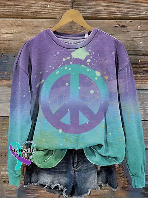 Peace Sign Peace And Love Print Casual Sweatshirt Multicolor / S