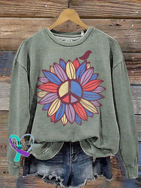 Peace Sign Bird Love And Casual Sweatshirt Multicolor / S