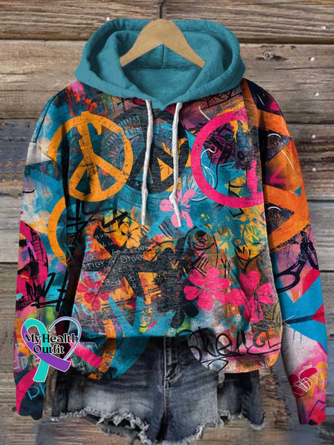 Peace Sign Casual Hoodie Sweatshirt Multicolor / S