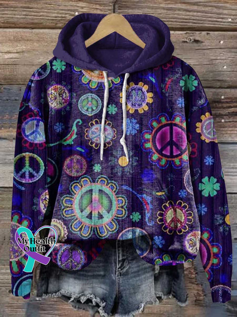 Peace Sign Floral Casual Hoodie Sweatshirt Multicolor / S