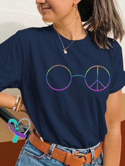 Peace Sign Glasses T-shirt Blue / S